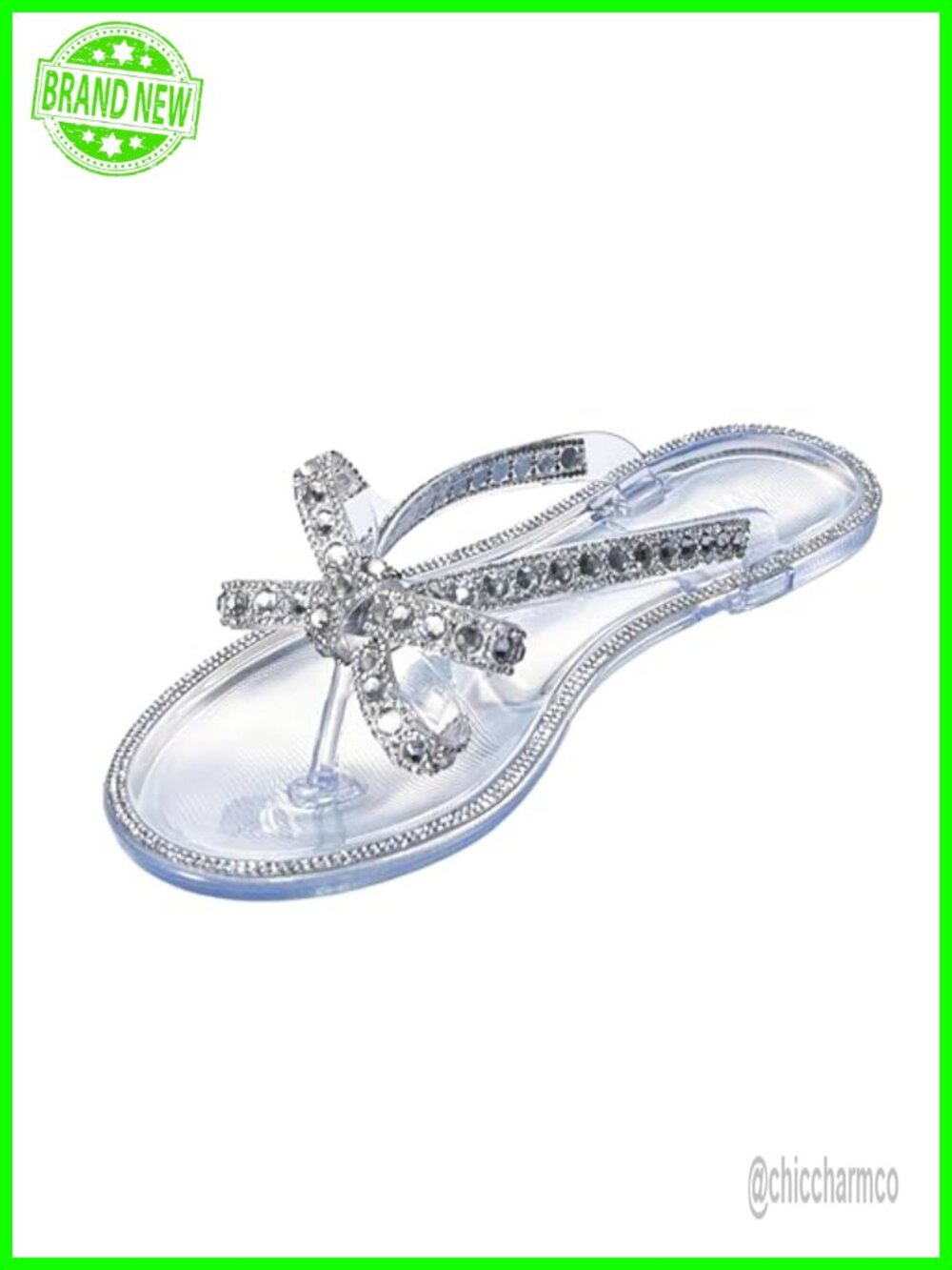 Flat Sandals Jelly Flip Flops Rhinestone Bow Knot Glitter